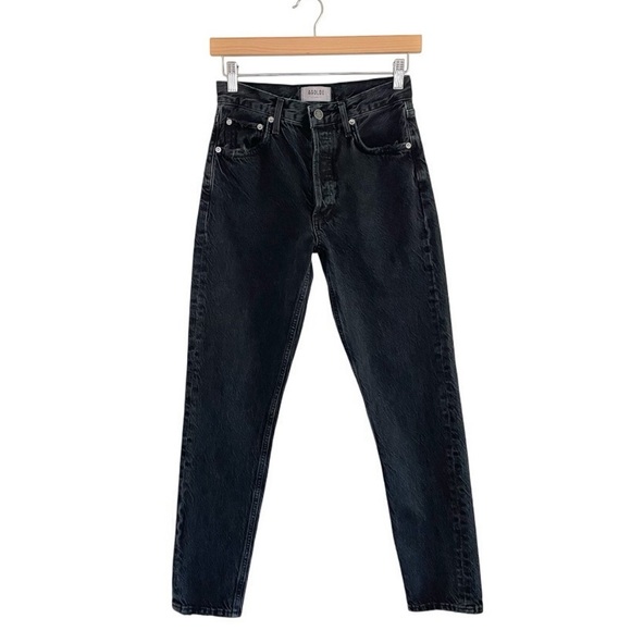 Agolde Jamie High Rise Classic Slim Fit Rigid Denim Jean Rematch Washed Black 24 - Picture 1 of 11